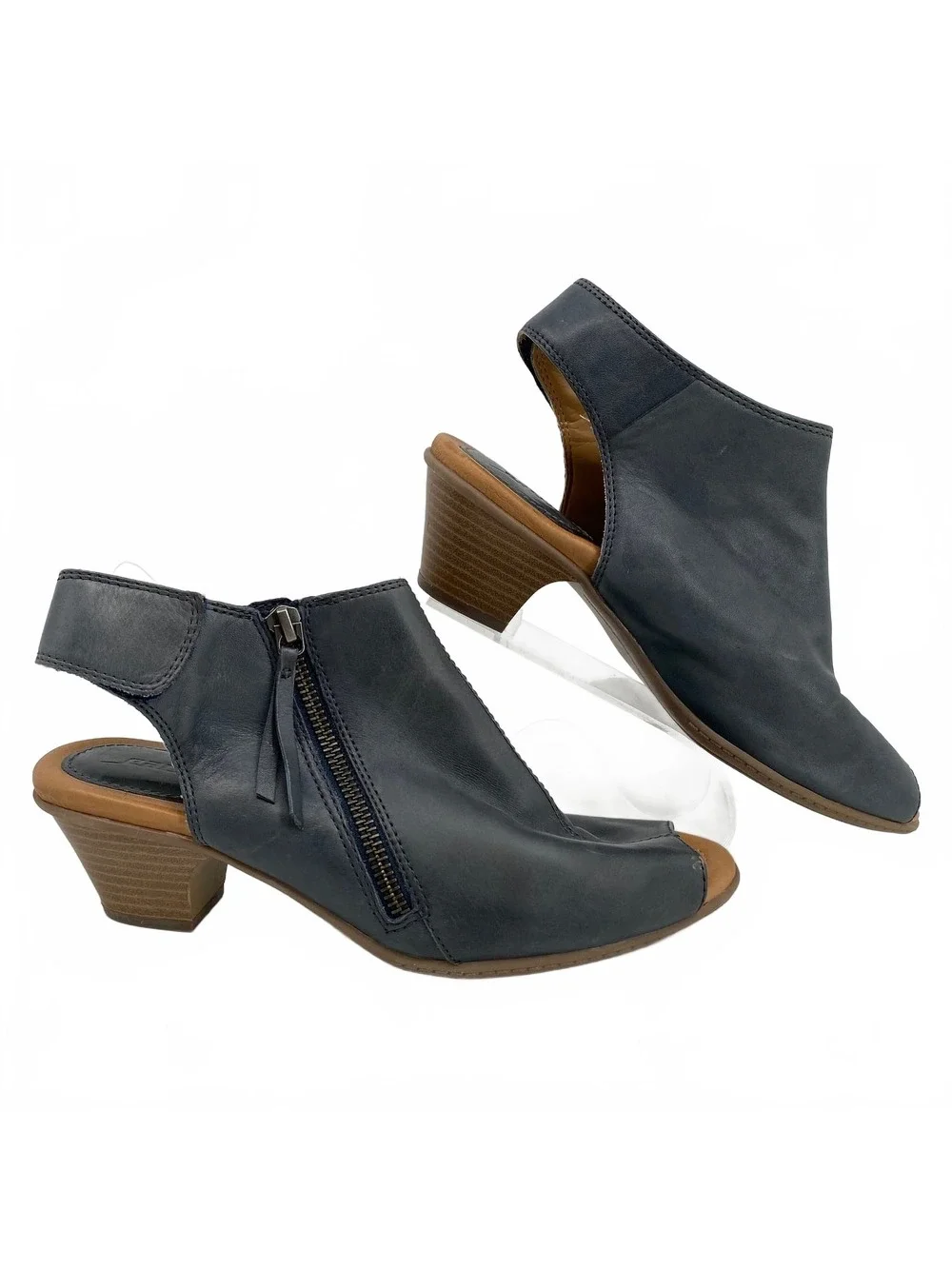 Earth Blue Kristy Leather Heeled Peep Toe Booties | Women’s Size 8